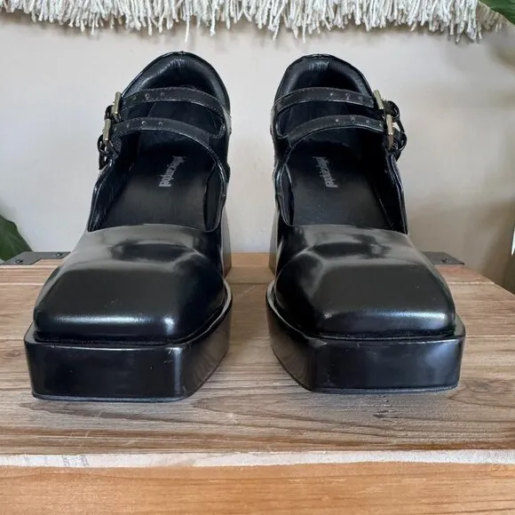Jeffery Campbell Corgi Black Double Strap Platform Block Heel Mary Jane Size 8