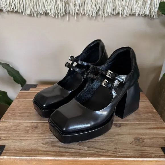 Jeffery Campbell Corgi Black Double Strap Platform Block Heel Mary Jane Size 8