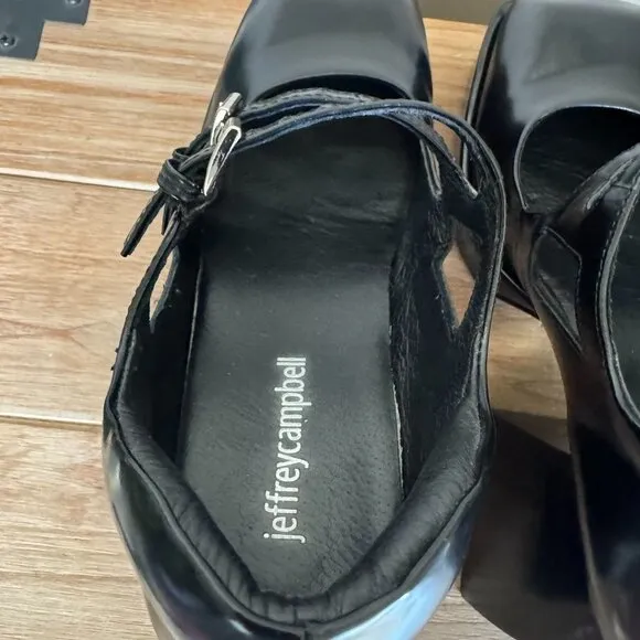 Jeffery Campbell Corgi Black Double Strap Platform Block Heel Mary Jane Size 8