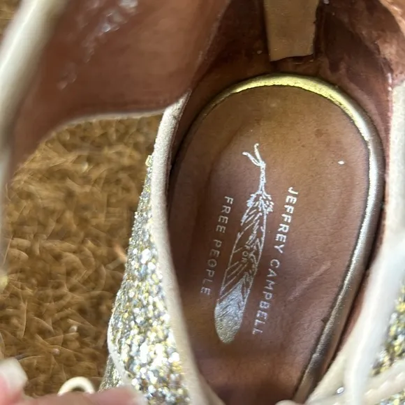 Jeffery Campbell for Free People Gold Sequin Lace Up Heels Gold Glitter Sz 9.5