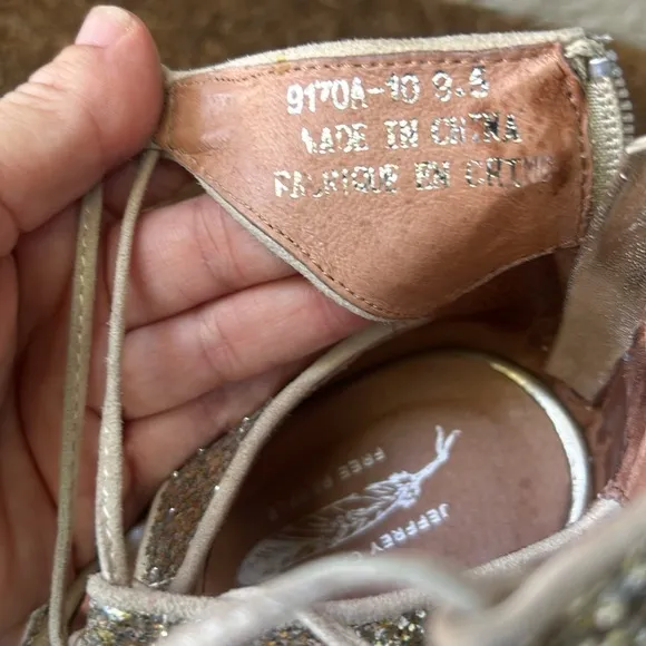 Jeffery Campbell for Free People Gold Sequin Lace Up Heels Gold Glitter Sz 9.5