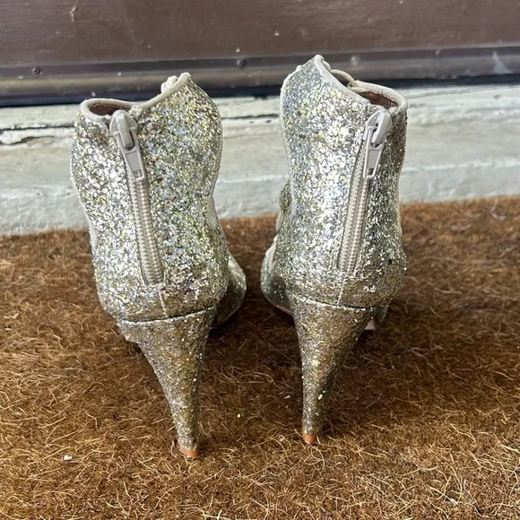 Jeffery Campbell for Free People Gold Sequin Lace Up Heels Gold Glitter Sz 9.5