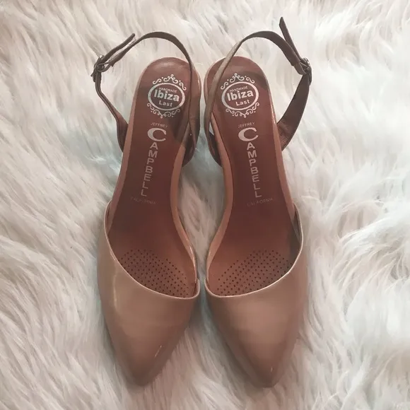 Jeffrey Campbell Estelle Slingback Pointy Patent Leather Nude Pumps Size 8.5