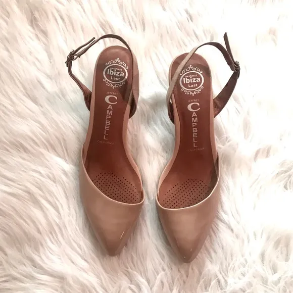 Jeffrey Campbell Estelle Slingback Pointy Patent Leather Nude Pumps Size 8.5