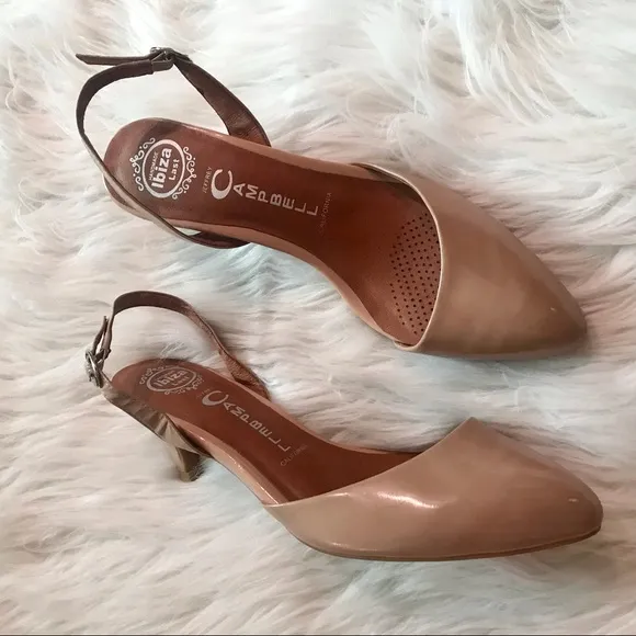 Jeffrey Campbell Estelle Slingback Pointy Patent Leather Nude Pumps Size 8.5
