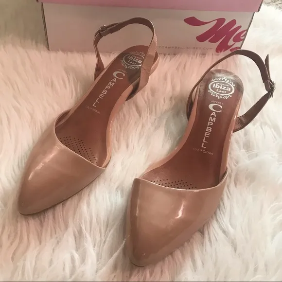 Jeffrey Campbell Estelle Slingback Pointy Patent Leather Nude Pumps Size 8.5