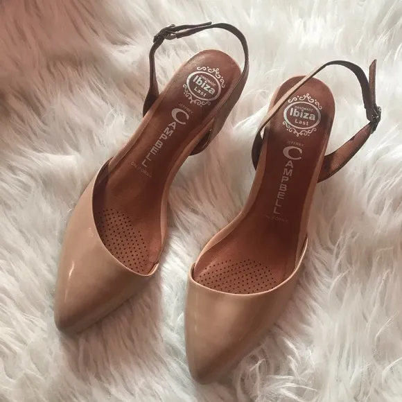 Jeffrey Campbell Estelle Slingback Pointy Patent Leather Nude Pumps Size 8.5