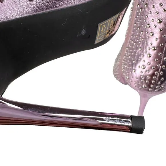 Jeffrey Campbell Iconic Heeled Boots Studded Calf Metallic Lavender Size 7 New