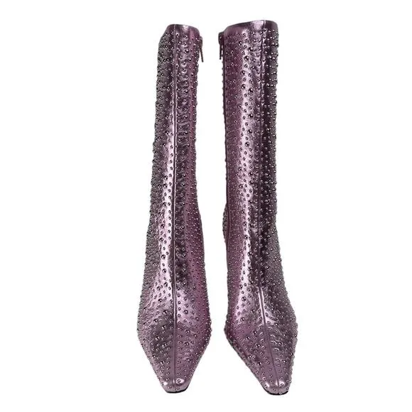 Jeffrey Campbell Iconic Heeled Boots Studded Calf Metallic Lavender Size 7 New