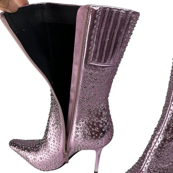 Jeffrey Campbell Iconic Heeled Boots Studded Calf Metallic Lavender Size 7 New