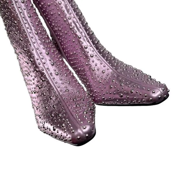 Jeffrey Campbell Iconic Heeled Boots Studded Calf Metallic Lavender Size 7 New