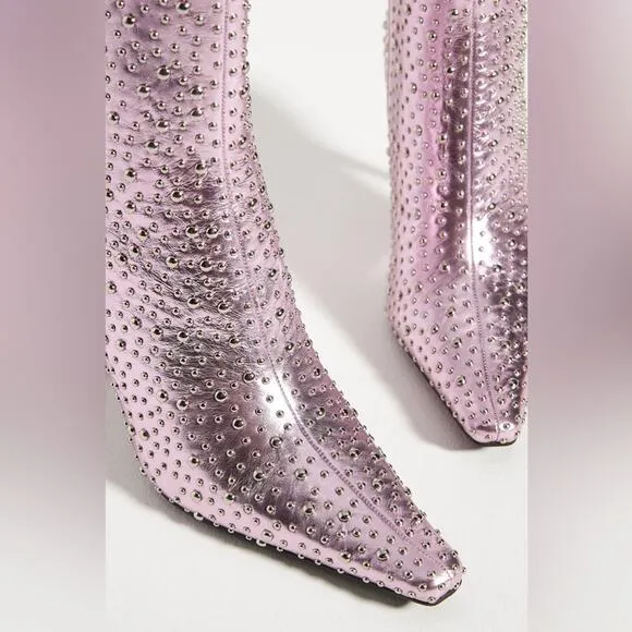 Jeffrey Campbell Iconic Heeled Boots Studded Calf Metallic Lavender Size 7 New