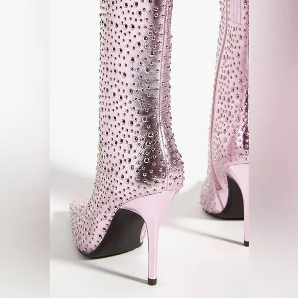 Jeffrey Campbell Iconic Heeled Boots Studded Calf Metallic Lavender Size 7 New