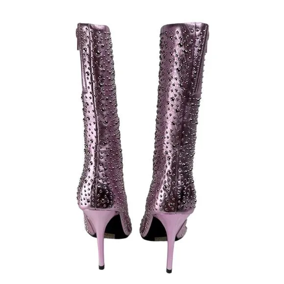 Jeffrey Campbell Iconic Heeled Boots Studded Calf Metallic Lavender Size 7 New