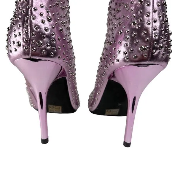 Jeffrey Campbell Iconic Heeled Boots Studded Calf Metallic Lavender Size 7 New