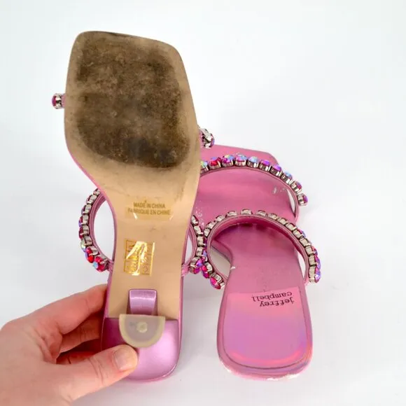Jeffrey Campbell Mrs Big Sandals Crystal Embellished Pink Iridescent Women's 7