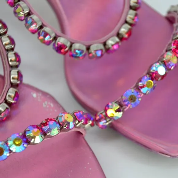Jeffrey Campbell Mrs Big Sandals Crystal Embellished Pink Iridescent Women's 7