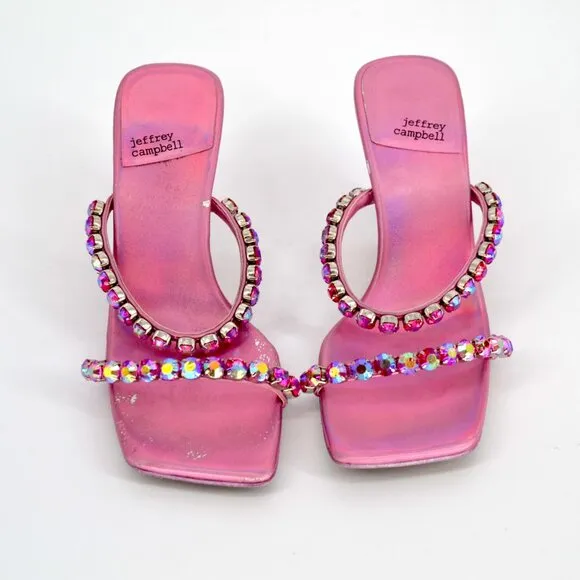 Jeffrey Campbell Mrs Big Sandals Crystal Embellished Pink Iridescent Women's 7