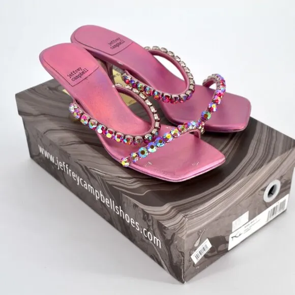 Jeffrey Campbell Mrs Big Sandals Crystal Embellished Pink Iridescent Women's 7