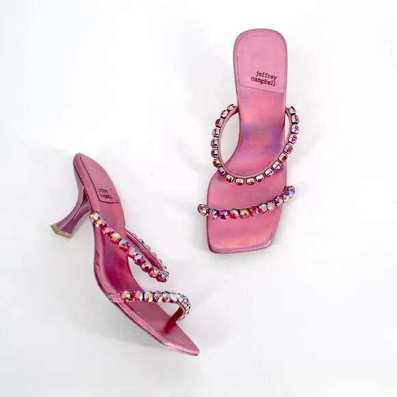 Jeffrey Campbell Mrs Big Sandals Crystal Embellished Pink Iridescent Women's 7