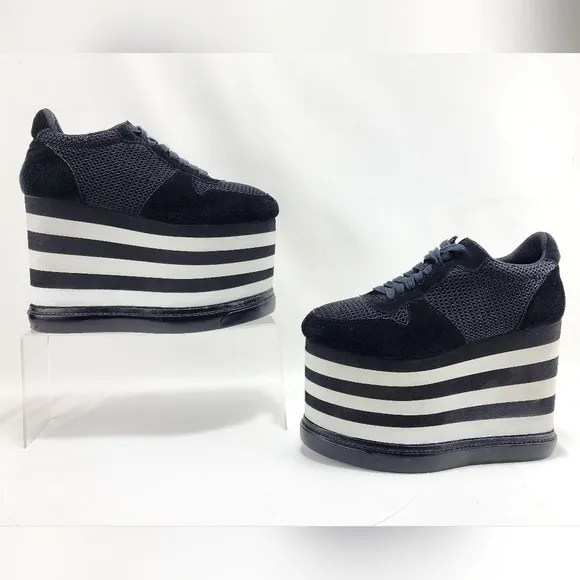JEFFREY CAMPBELL - Platform sneakers, approx 5.5&quot;, black/off-white, size 9M