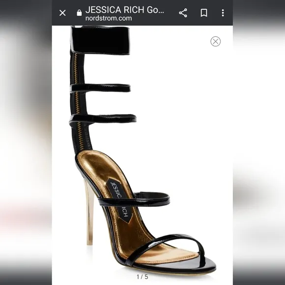 Jessica Rich Gold Black Goddess Heeled Stiletto Sandals