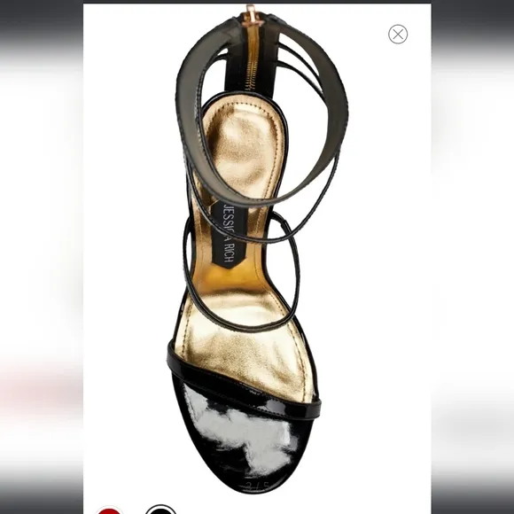 Jessica Rich Gold Black Goddess Heeled Stiletto Sandals