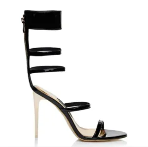 Jessica Rich Gold Black Goddess Heeled Stiletto Sandals