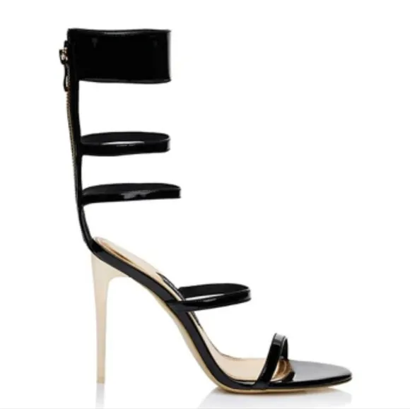 Jessica Rich Gold Black Goddess Heeled Stiletto Sandals