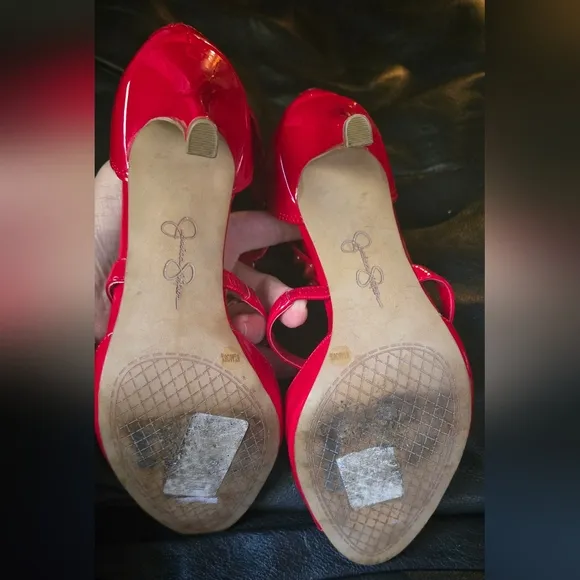 Jessica Simpson red studded patent leather Heels sz6.5M 36.5