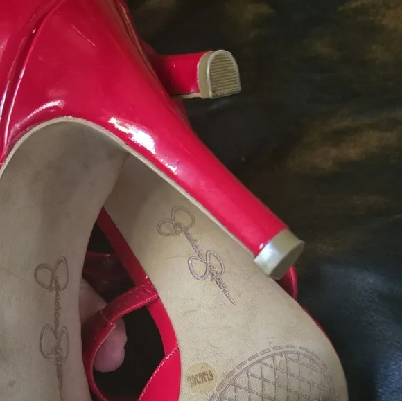 Jessica Simpson red studded patent leather Heels sz6.5M 36.5