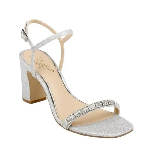 JEWEL BADGLEY MISCHKA Charlee Embellished Evening Sandals in Silver Size 6