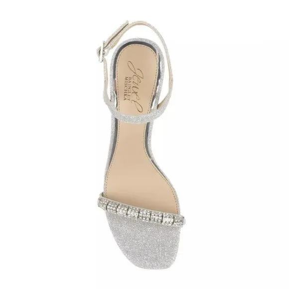 JEWEL BADGLEY MISCHKA Charlee Embellished Evening Sandals in Silver Size 6