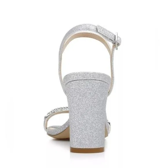JEWEL BADGLEY MISCHKA Charlee Embellished Evening Sandals in Silver Size 6