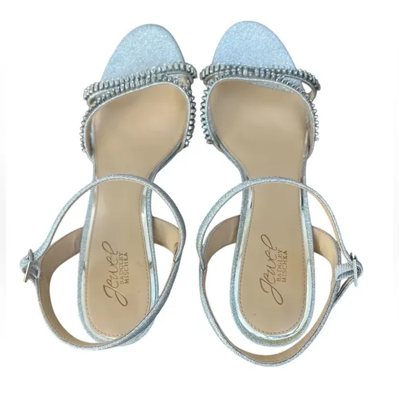 Jewel Badgley Mischka Galllant Platform Evening Silver Glitter Sandals – Sz 11
