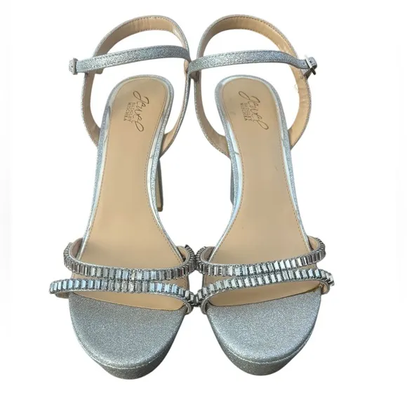 Jewel Badgley Mischka Galllant Platform Evening Silver Glitter Sandals – Sz 11