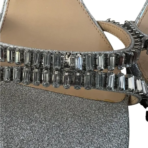 Jewel Badgley Mischka Galllant Platform Evening Silver Glitter Sandals – Sz 11
