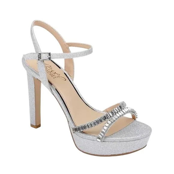 Jewel Badgley Mischka Galllant Platform Evening Silver Glitter Sandals – Sz 11