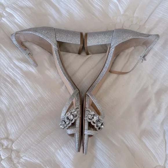 Jewel Badgley Mischka Giona II Evening Sandals silver glitter heels d’Orsay 8.5