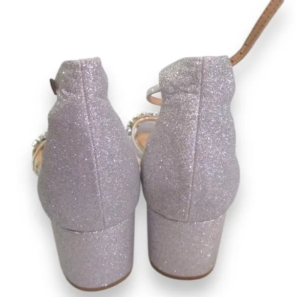 Jewel Badgley Mischka Giona II Evening Sandals silver glitter heels d’Orsay 8.5