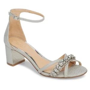 Jewel Badgley Mischka Giona II Evening Sandals silver glitter heels d’Orsay 8.5