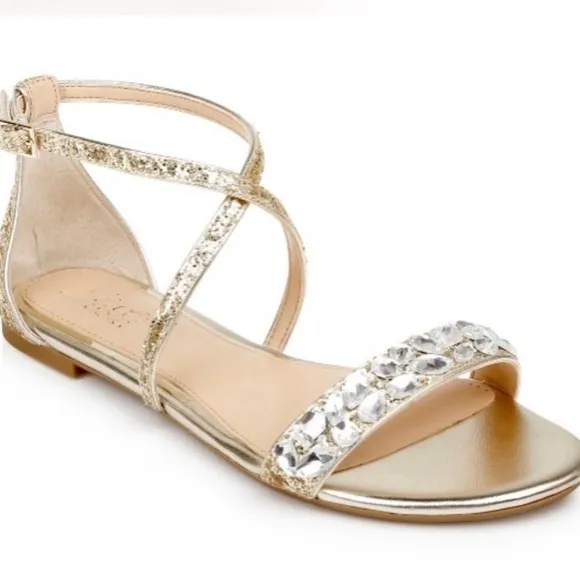 Jewel Badgley Mischka Osome Glitter Flat Sandals Size 7