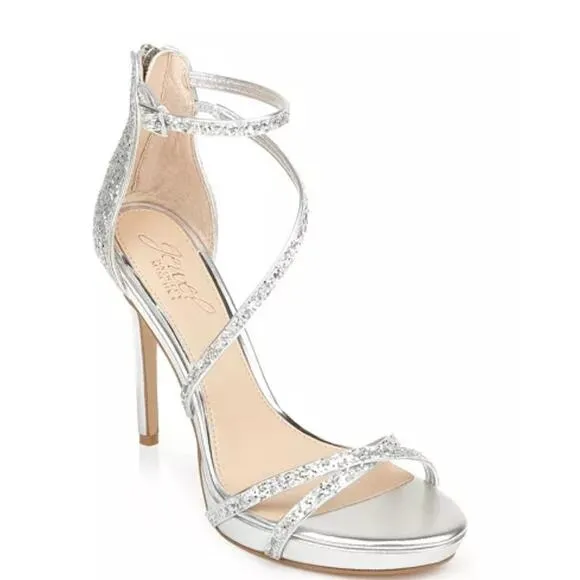 Jewel Badgley Mischka Women's Jolene Evening Sandals Silver Glitter Size 8.5