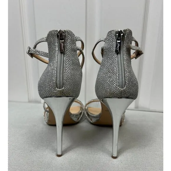 Jewel Badgley Mischka Women's Jolene Evening Sandals Silver Glitter Size 8.5