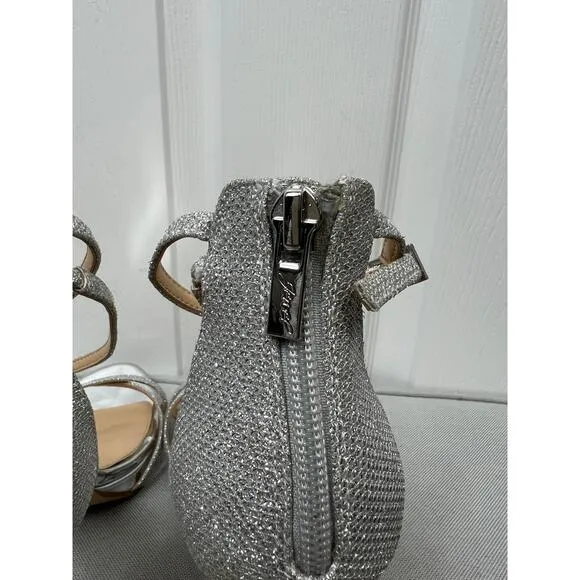 Jewel Badgley Mischka Women's Jolene Evening Sandals Silver Glitter Size 8.5