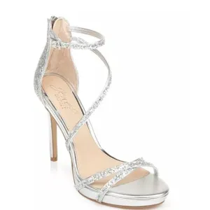 Jewel Badgley Mischka Women's Jolene Evening Sandals Silver Glitter Size 8.5