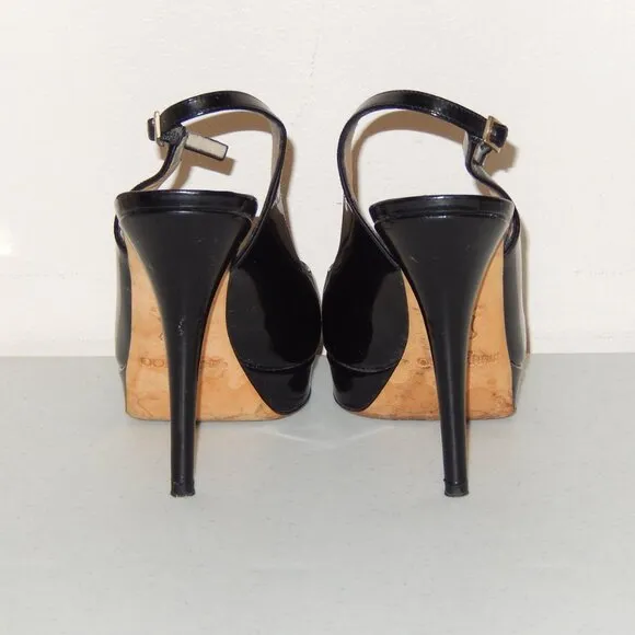 Jimmy Choo 36 6 Black Patent Peeptoe Slingback Heels Shoes Pumps Authentic