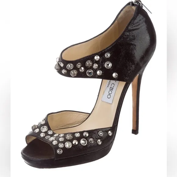 Jimmy Choo Black Studded Nubuck Heels