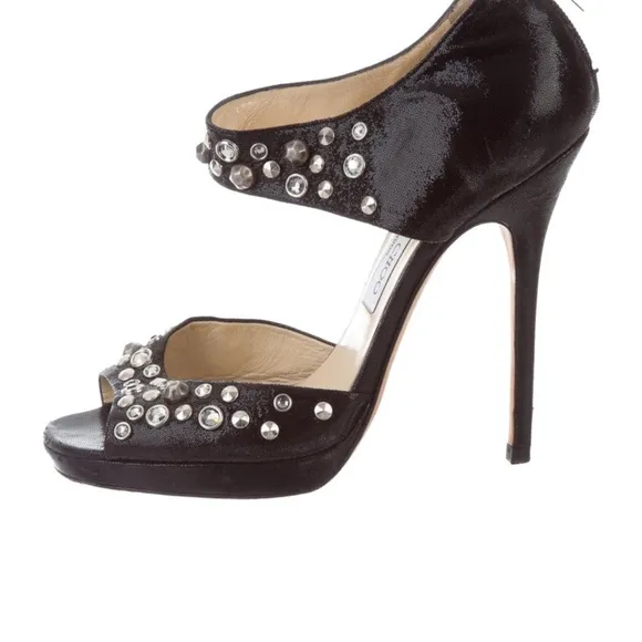 Jimmy Choo Black Studded Nubuck Heels