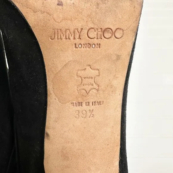 Jimmy Choo Black Suede Ruched Short Ankle Boots Vintage Stiletto Buckle 39.5